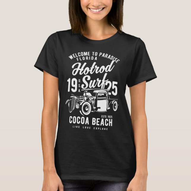 Cocoa Beach Florida Retro Hotrod Surf  1 T-Shirt (Front)