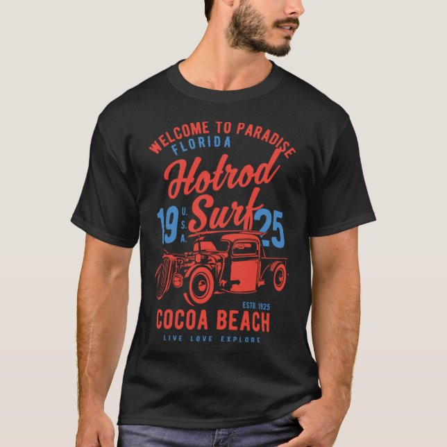 Cocoa Beach Florida Retro Hotrod Surf  5 T-Shirt (Front)