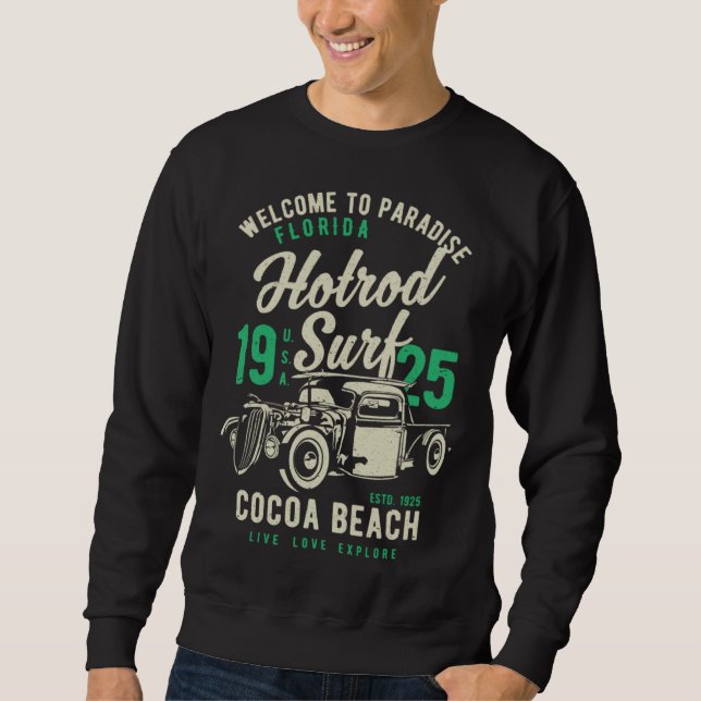 Cocoa Beach Florida Retro Hotrod Surf Distressed   Sweatshirt (Front)