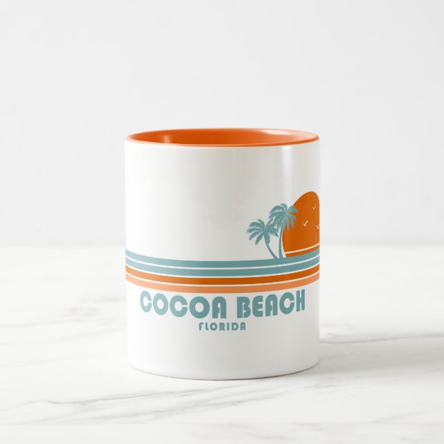 Cocoa Beach Florida Sun Palm Trees Two-Tone Coffee Mug (Center)