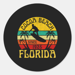 Cocoa Beach Florida Surfing Surfer Ocean Vintage Classic Round Sticker