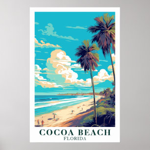Cocoa Beach Florida Vintage Travel Art Poster