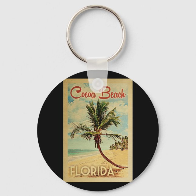 Cocoa Beach Palm Tree Vintage Travel Key Ring (Front)