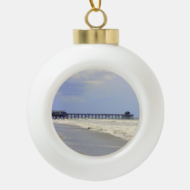 Cocoa Beach Pier Ceramic Ball Christmas Ornament (Front)