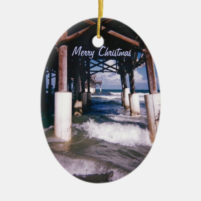 Cocoa Beach Pier Ceramic Ornament (Front)