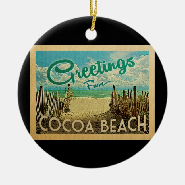 Cocoa Beach Vintage Travel Ceramic Ornament (Front)