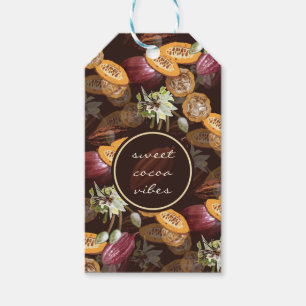 Cocoa Beans and Flowers, Chocolate Pattern Gift Tags