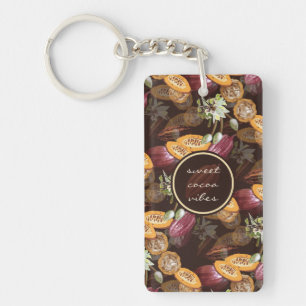 Cocoa Beans and Flowers, Chocolate Pattern Key Ring