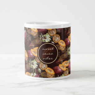 Cocoa Beans and Flowers, Chocolate Pattern Large Coffee Mug
