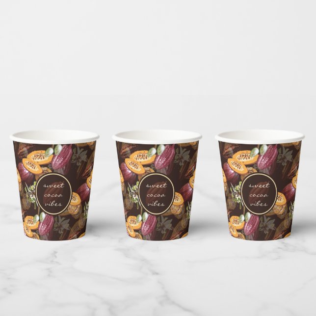 Cocoa Beans and Flowers, Chocolate Pattern Paper Cups (Multi)