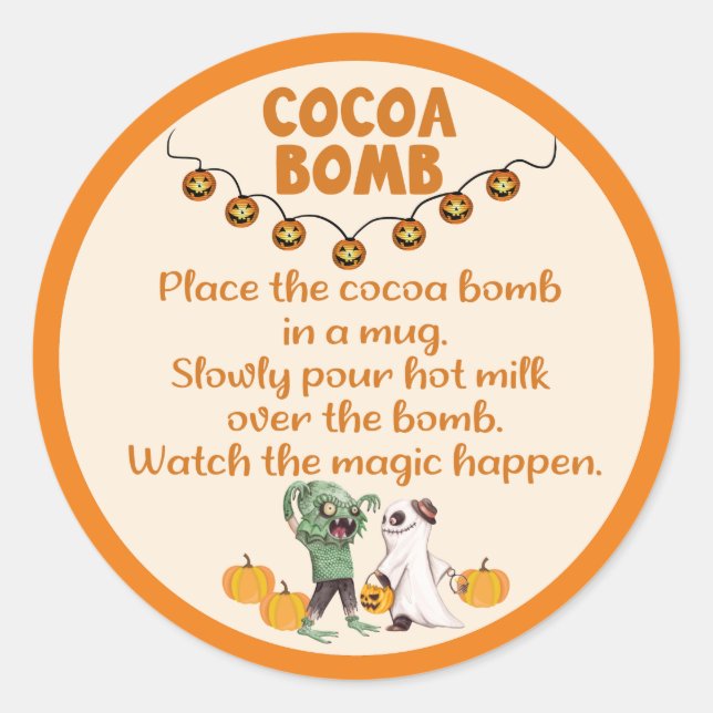 Cocoa bomb directions label, halloween label (Front)