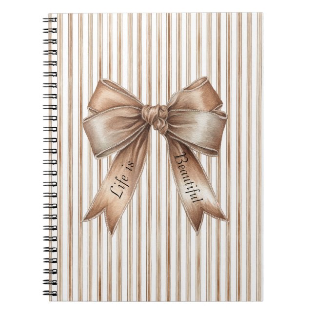 Cocoa Bow Brown Cream Stripes Notebook (Front)