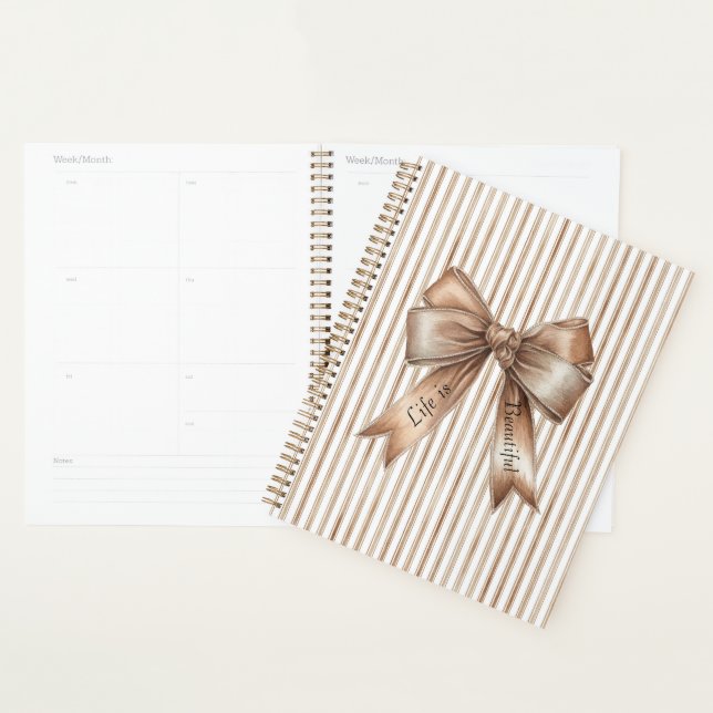 Cocoa Bow Brown Cream Stripes Planner (Display)