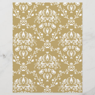 Cocoa Brown and Cream Damask