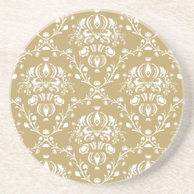 Cocoa Brown and Cream Damask Coaster (Front)