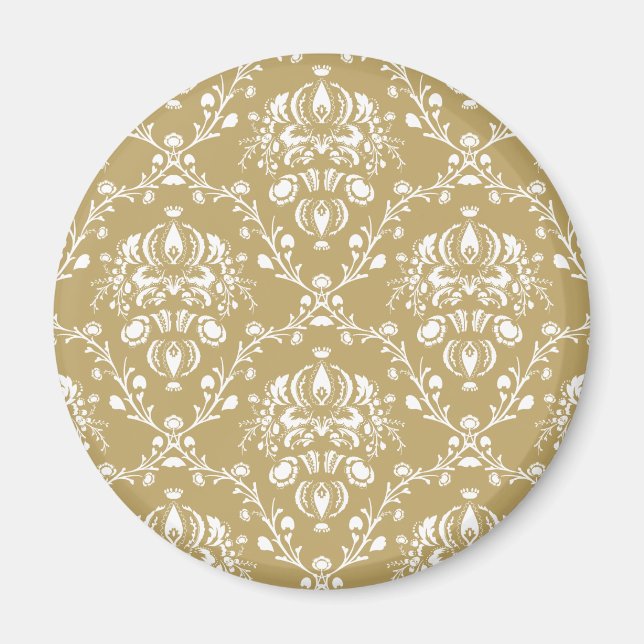 Cocoa Brown and Cream Damask Magnet (Front)