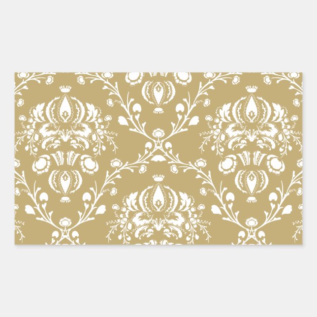 Cocoa Brown and Cream Damask Rectangular Sticker (Front)