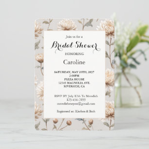 Cocoa Brown Cream Floral Bridal Shower Invitation