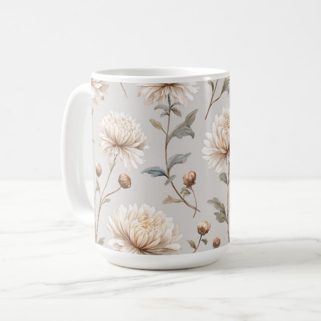 Cocoa Brown Cream Floral  Coffee Mug (Front Left)