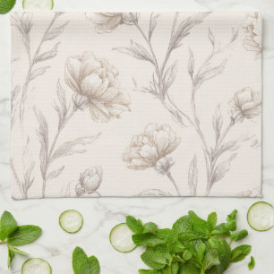 Cocoa Brown Cream Floral Tea Towel