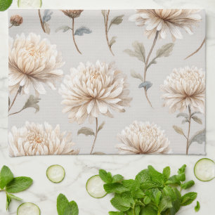 Cocoa Brown Cream Floral Tea Towel