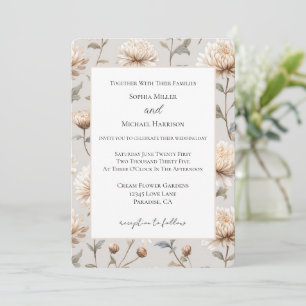Cocoa Brown Cream Floral Wedding Invitation