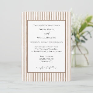 Cocoa Brown Cream Stripes Wedding Invitation