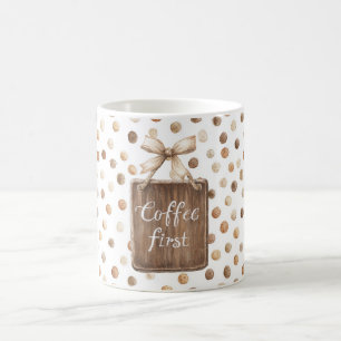 Cocoa Brown Cream Whimsical Dots Coffee First Mug