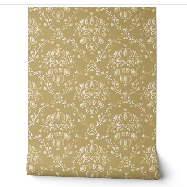 Cocoa Brown Damask Wallpaper (Unrolling)