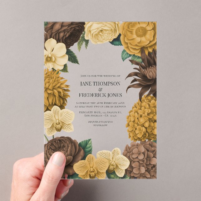 Cocoa Brown, Golden Caramel & Soft Butter Wedding Acrylic Invitations (Insitu (Handheld))