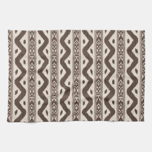 Cocoa Brown Ikat, Cream Woven Stripe Tea Towel