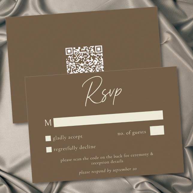 Cocoa Brown Minimalist Fall Wedding QR Code RSVP Card (Cocoa Brown Minimalist Fall Wedding QR Code RSVP Card)