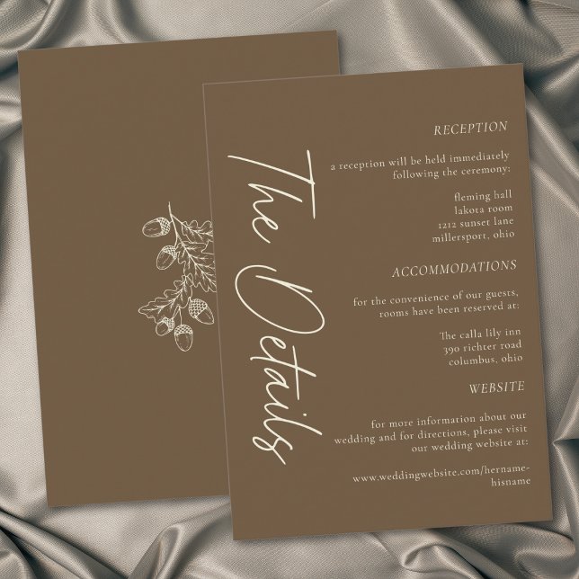 Cocoa Brown Minimalist Leaf Acorn Fall Wedding Enclosure Card (Cocoa Brown Minimalist Leaf Acorn Fall Wedding Enclosure Card)