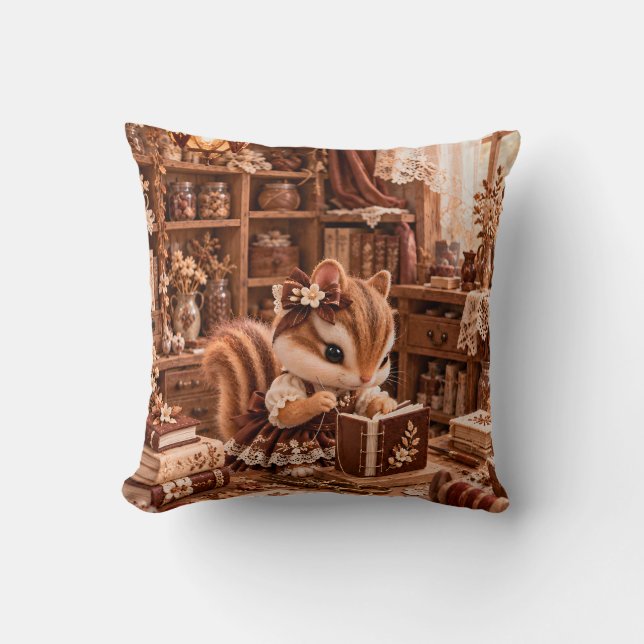 Cocoa Chipmunk Vintage Bookbinding Studio Cushion (Front)