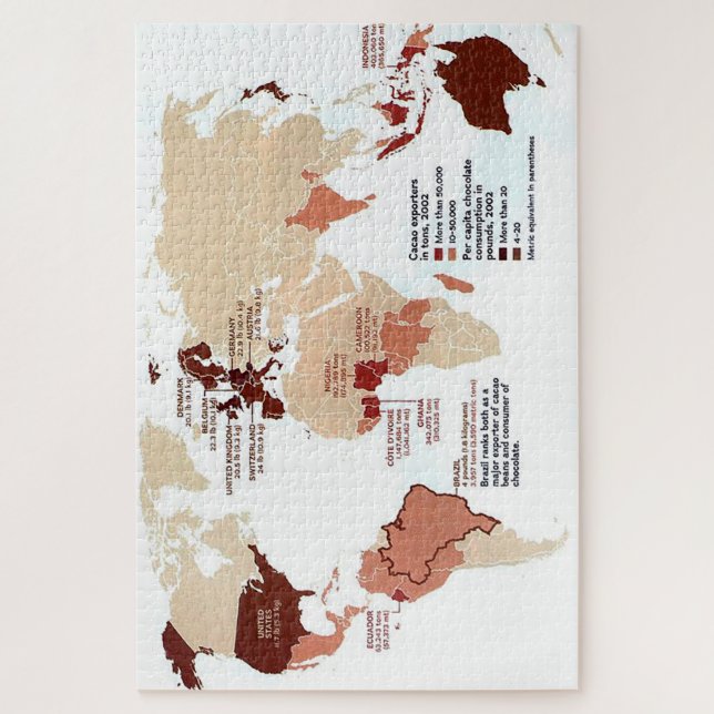 Cocoa Chocolate Around the World Export Map Jigsaw Puzzle (Vertical)