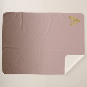 Cocoa Cream Brown Ombre Gold Glitter Heart Sherpa Blanket