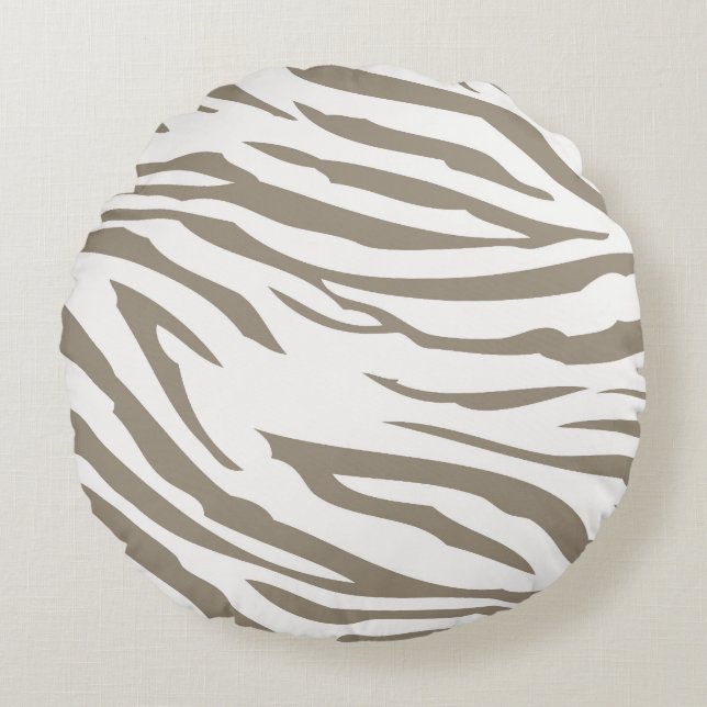 Cocoa Cream Brown White Zebra Animal  Round Cushion (Front)