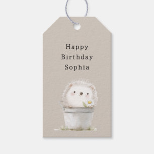 Cocoa Cream Hedgehog Daisy Flower Bucket Birthday Gift Tags