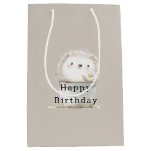 Cocoa Cream Hedgehog Daisy Flower Bucket Birthday Medium Gift Bag