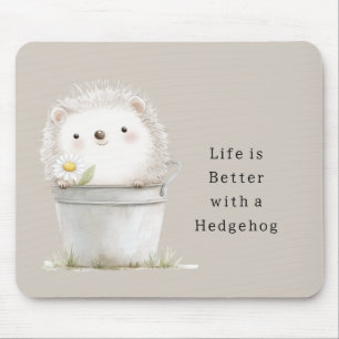Cocoa Cream Hedgehog Daisy Flower Bucket   Mouse Pad
