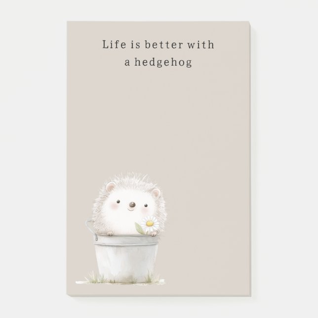 Cocoa Cream Hedgehog Daisy Flower Bucket   Post-it Notes (Front)