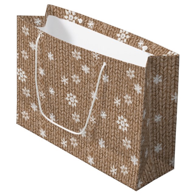 Cocoa Cream Snowflakes Christmas Large Gift Bag (Front Angled)