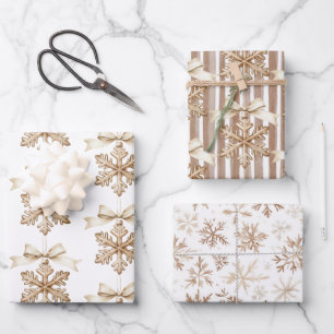 Cocoa Cream Snowflakes Stripes Christmas  Wrapping Paper Sheet