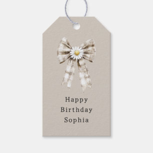 Cocoa Cream White Bow Daisy Flowers Birthday Gift Tags