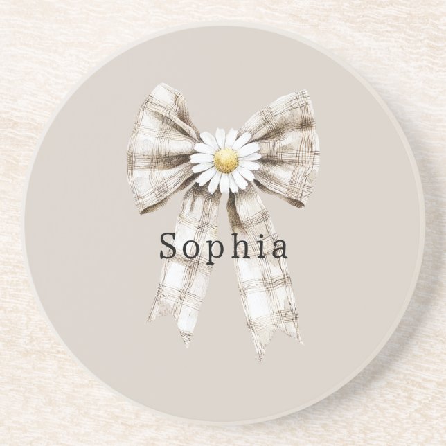 Cocoa Cream White Bow Daisy Flowers   Coaster (Front)