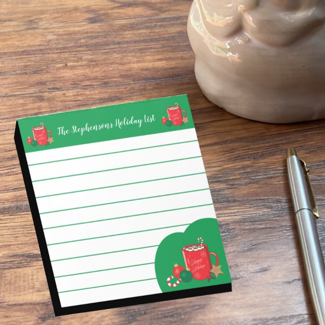 Cocoa Cup Red Green Personalized Christmas Notepad (Creator Uploaded)