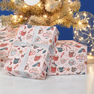 Cocoa Cups & Christmas Whimsy: Pink Festive Joy Wrapping Paper