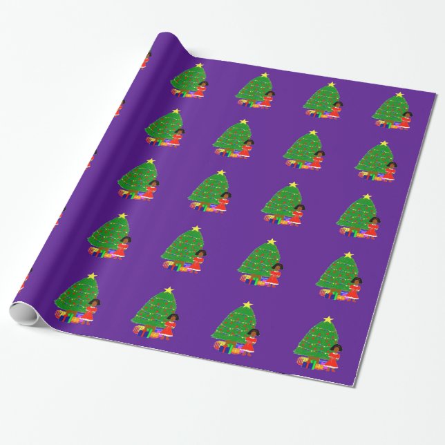 Cocoa Cuties Purple Christmas Wrapping Paper (Unrolled)