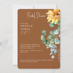 Cocoa Eucalyptus Sunflower Bridal Shower Invitation