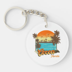 Cocoa Florida Beach Summer Vacation Palm Sunset  Key Ring